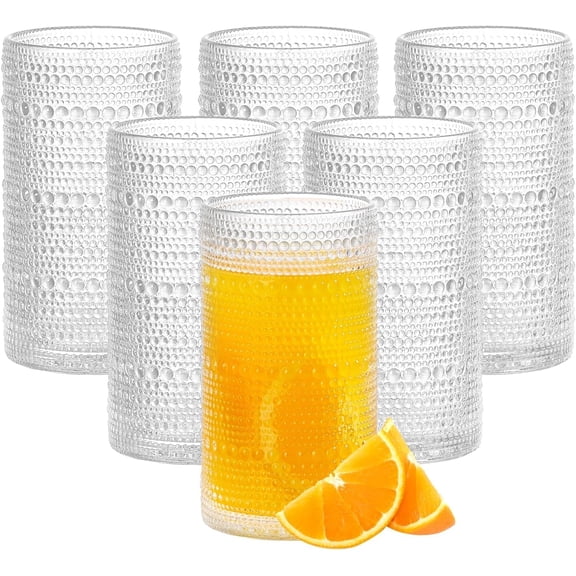 16oz Hobnail Drinking Glasses, Vintage Large Capacity Embossed Tumblers, Highball Glasses for Water, Cocktail, Beer, Whiskey, Juice & Bar Use