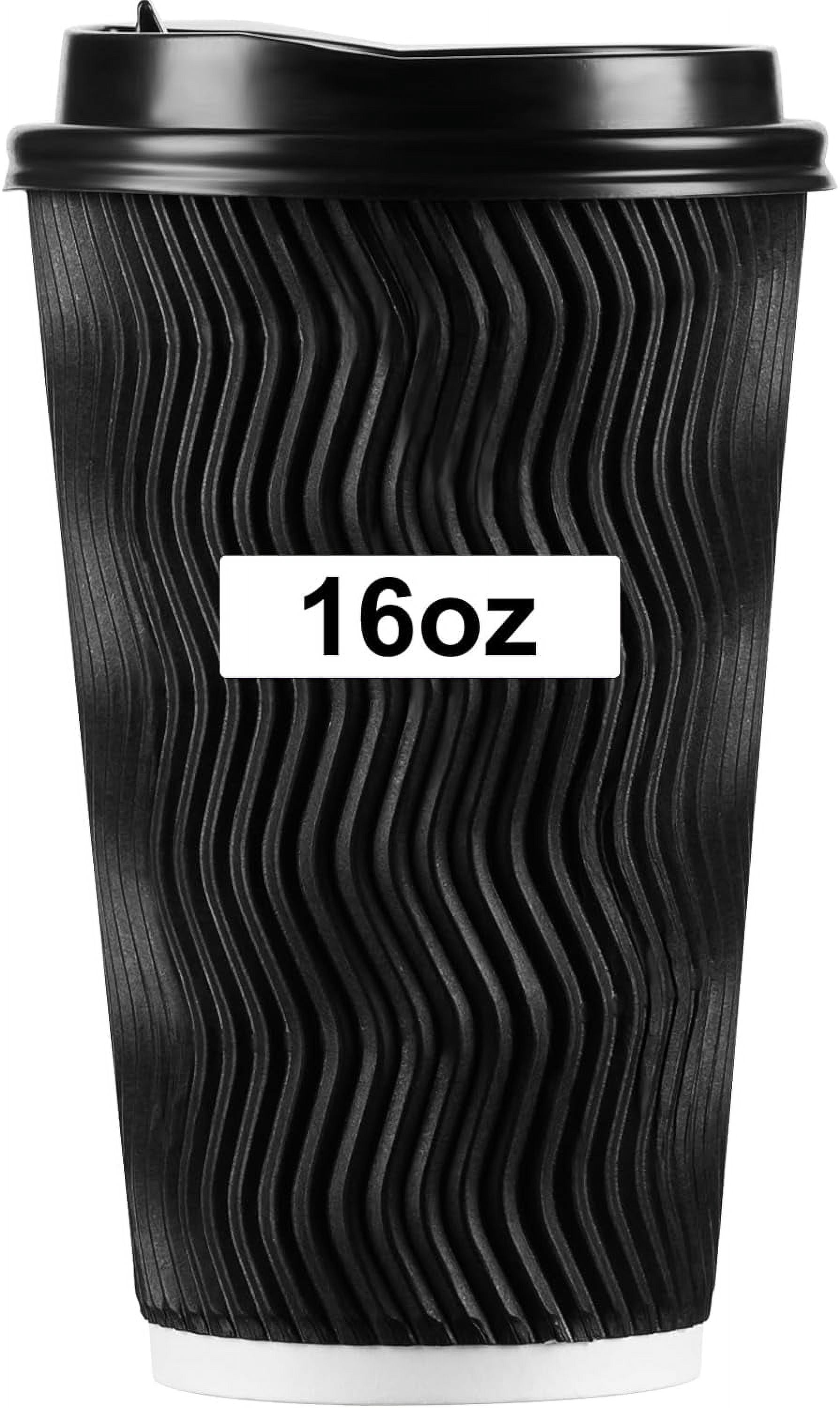 16oz Insulated Ripple Double-Walled Disposable Cups with Lids - 50Pack for Beverages, Espresso, Tea, Parties and Travel