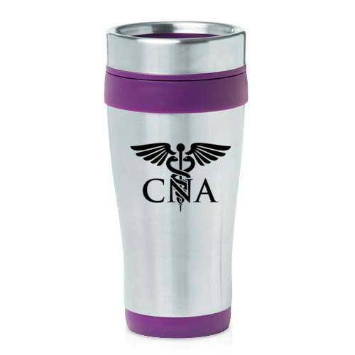 16oz Insulated Stainless Steel Travel Mug CNA Medical Symbol Nursing Assistant (Purple)