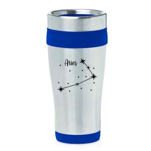 16oz Insulated Stainless Steel Travel Mug Coffee Mug Tumbler Aries Star Zodiac Horoscope Constellation (Blue)