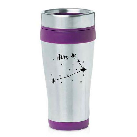 16oz Insulated Stainless Steel Travel Mug Coffee Mug Tumbler Aries Star Zodiac Horoscope Constellation (Purple)