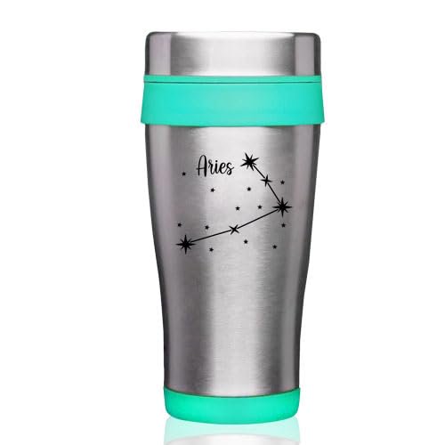 16oz Insulated Stainless Steel Travel Mug Coffee Mug Tumbler Aries Star Zodiac Horoscope Constellation (Teal)
