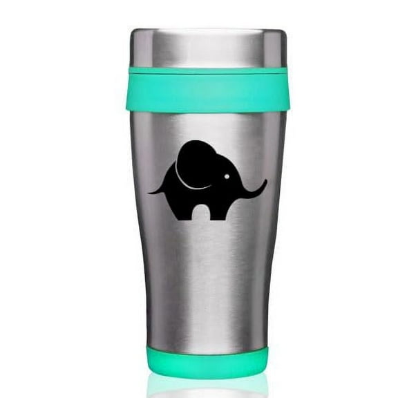 16oz Insulated Stainless Steel Travel Mug Coffee Mug Tumbler Baby Elephant (Teal)