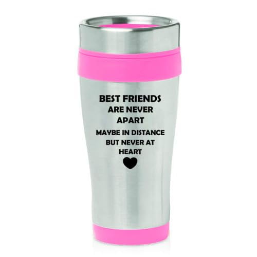 16oz Insulated Stainless Steel Travel Mug Coffee Mug Tumbler Best Friends Long Distance Love (Pink)