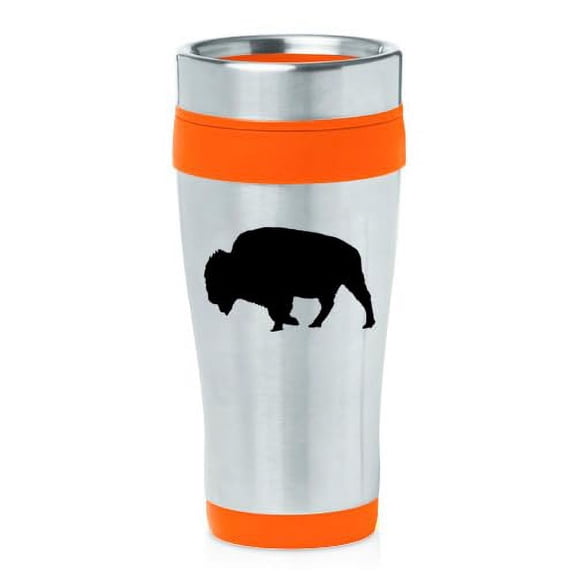 16oz Insulated Stainless Steel Travel Mug Coffee Mug Tumbler Bison (Orange)