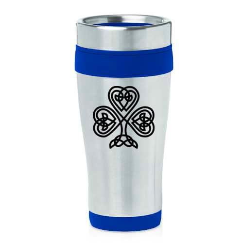 16oz Insulated Stainless Steel Travel Mug Coffee Mug Tumbler Celtic Clover Shamrock (Blue)