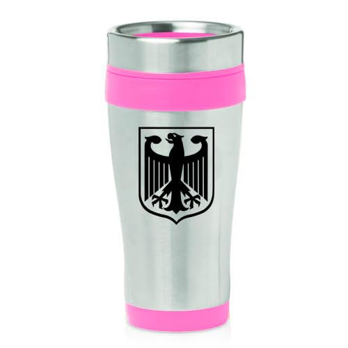 16oz Insulated Stainless Steel Travel Mug Coffee Mug Tumbler Coat of Arms of Germany German Eagle (Pink)