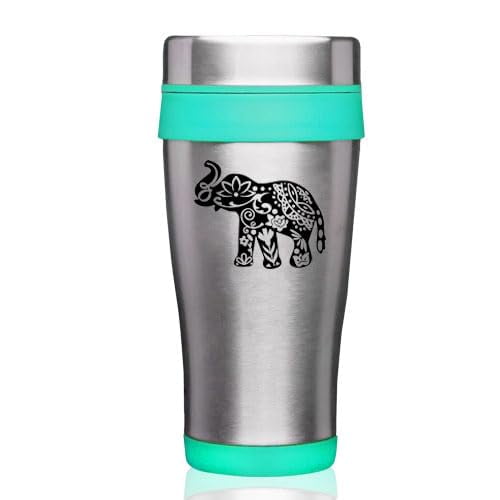 16oz Insulated Stainless Steel Travel Mug Coffee Mug Tumbler Cute Elephant (Teal)
