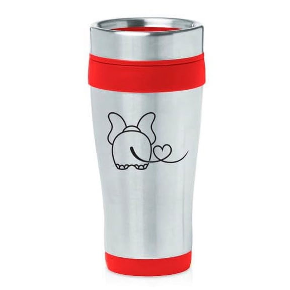 16oz Insulated Stainless Steel Travel Mug Coffee Mug Tumbler Elephant In Love (Red)