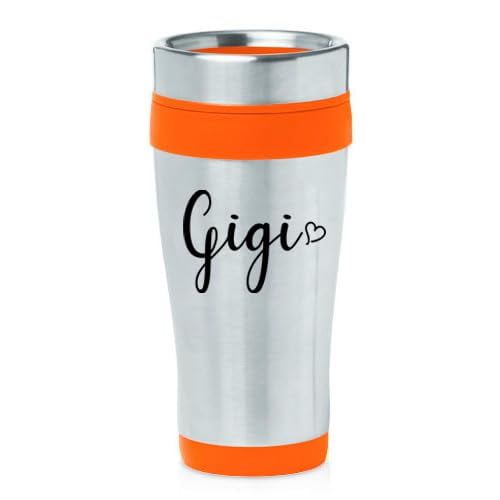 16oz Insulated Stainless Steel Travel Mug Coffee Mug Tumbler Gigi With Heart (Orange)