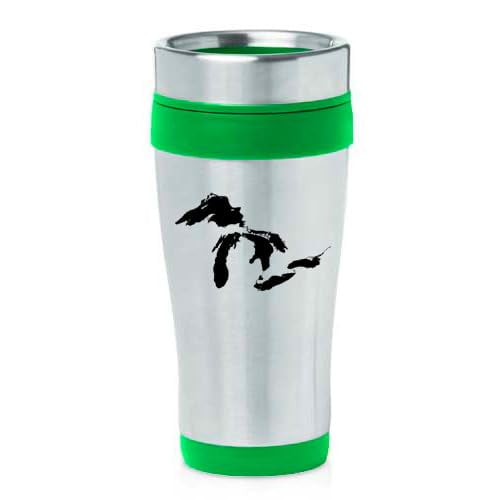 16oz Insulated Stainless Steel Travel Mug Coffee Mug Tumbler Great Lakes Michigan (Green)