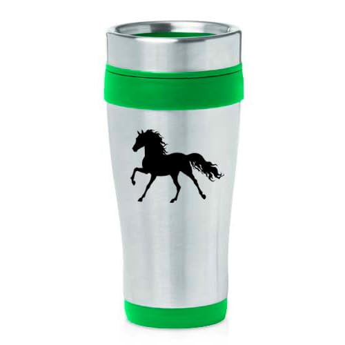 16oz Insulated Stainless Steel Travel Mug Coffee Mug Tumbler Horse (Green)