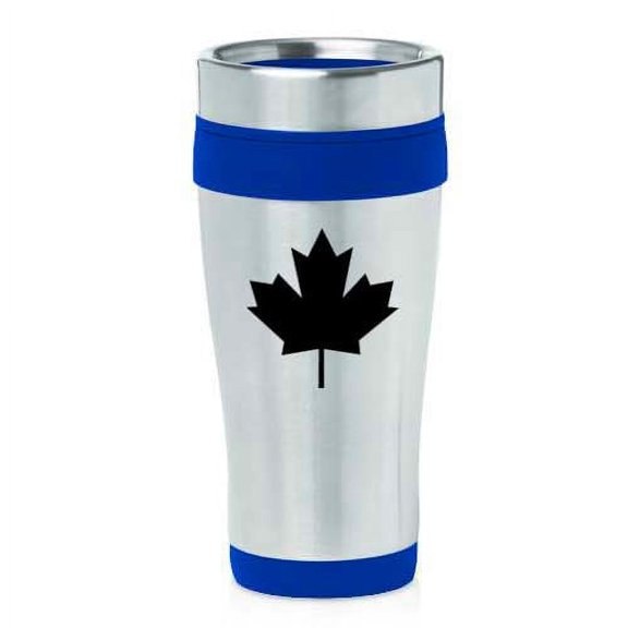 16oz Insulated Stainless Steel Travel Mug Coffee Mug Tumbler Maple Leaf (Blue)