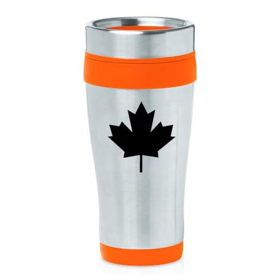 16oz Insulated Stainless Steel Travel Mug Coffee Mug Tumbler Maple Leaf (Orange)
