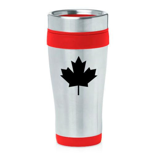16oz Insulated Stainless Steel Travel Mug Coffee Mug Tumbler Maple Leaf (Red)