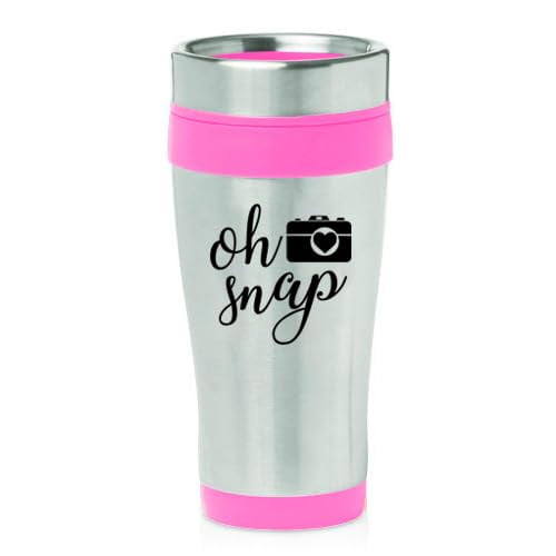 16oz Insulated Stainless Steel Travel Mug Coffee Mug Tumbler Oh Snap Funny Camera Picture Photographer (Pink)