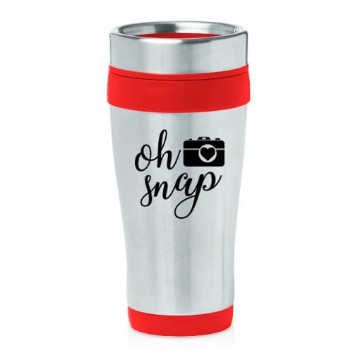 16oz Insulated Stainless Steel Travel Mug Coffee Mug Tumbler Oh Snap Funny Camera Picture Photographer (Red)