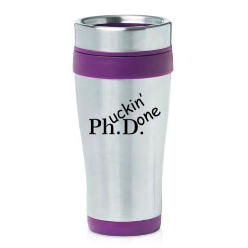 16oz Insulated Stainless Steel Travel Mug Coffee Mug Tumbler PHD Phuckin Done Graduation Gift Student Funny (Purple)