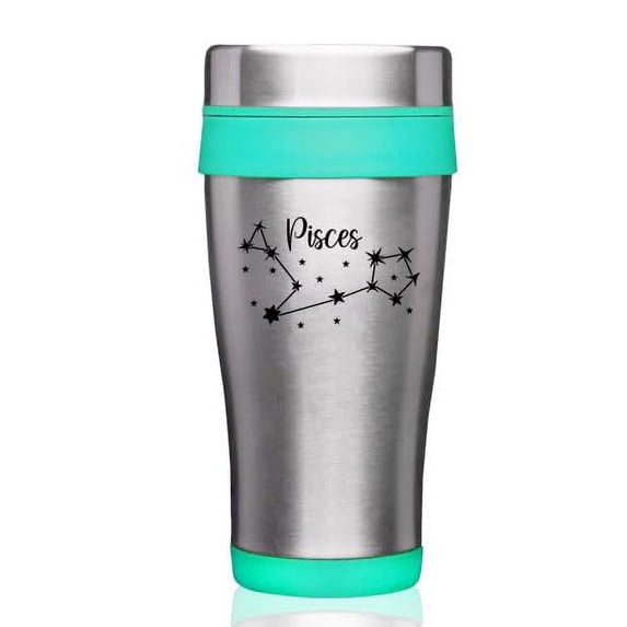 16oz Insulated Stainless Steel Travel Mug Coffee Mug Tumbler Pisces Star Zodiac Horoscope Constellation (Teal)