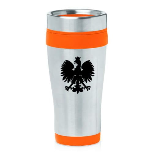 16oz Insulated Stainless Steel Travel Mug Coffee Mug Tumbler Poland Polish Eagle (Orange)