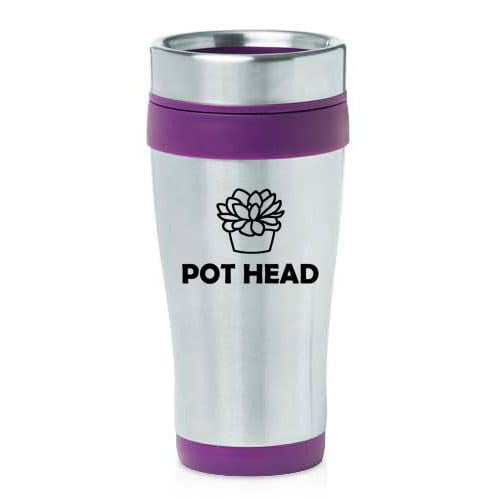 16oz Insulated Stainless Steel Travel Mug Coffee Mug Tumbler Pot Head Funny Succulent Plant (Purple)