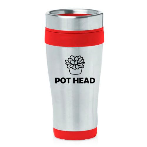 16oz Insulated Stainless Steel Travel Mug Coffee Mug Tumbler Pot Head Funny Succulent Plant (Red)