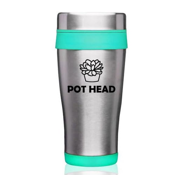 16oz Insulated Stainless Steel Travel Mug Coffee Mug Tumbler Pot Head Funny Succulent Plant (Teal)