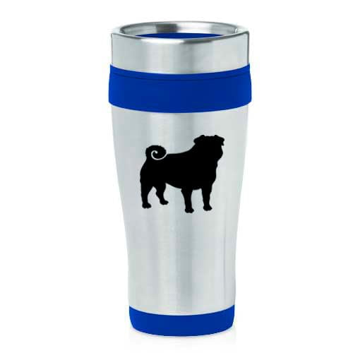 16oz Insulated Stainless Steel Travel Mug Coffee Mug Tumbler Pug (Blue)