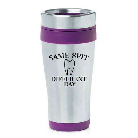 16oz Insulated Stainless Steel Travel Mug Coffee Mug Tumbler Same Spit Different Day Funny Dentist Dental Assistant Hygienist (Purple)