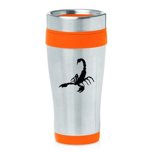16oz Insulated Stainless Steel Travel Mug Coffee Mug Tumbler Scorpion (Orange)