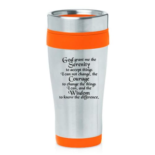16oz Insulated Stainless Steel Travel Mug Coffee Mug Tumbler Serenity Quote (Orange)