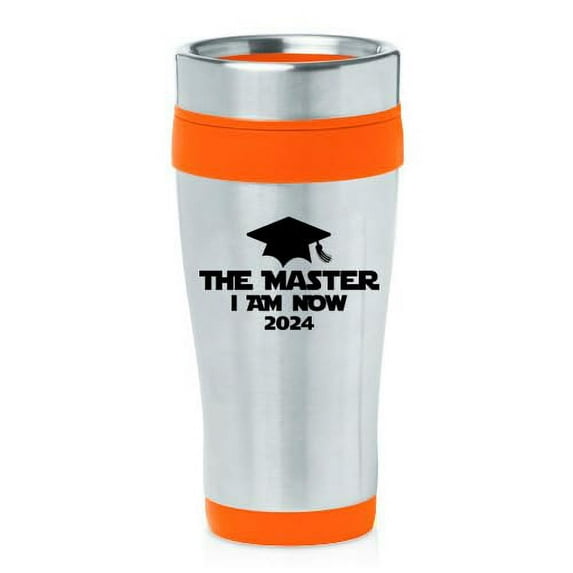 16oz Insulated Stainless Steel Travel Mug Coffee Mug Tumbler The Master I Am Now 2024 Funny Graduation Masters Degree (Orange)