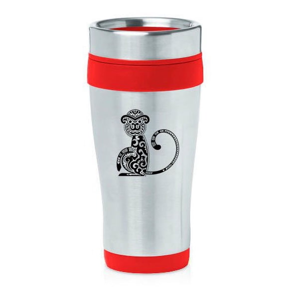 16oz Insulated Stainless Steel Travel Mug Tribal Monkey (Red)