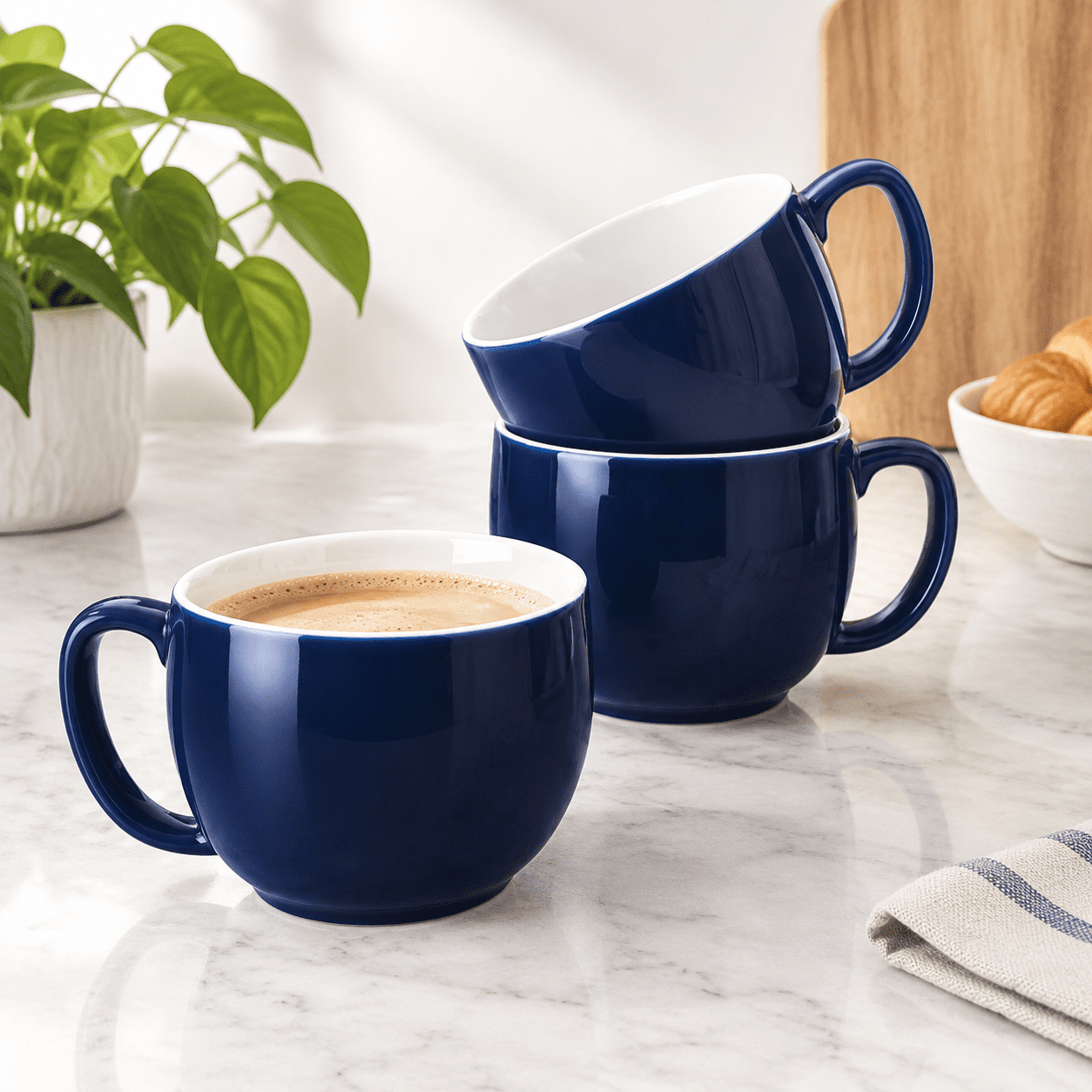 16oz Large Ceramic Coffee Mugs Set Of 4, Navy, Dishwasher Safe ...