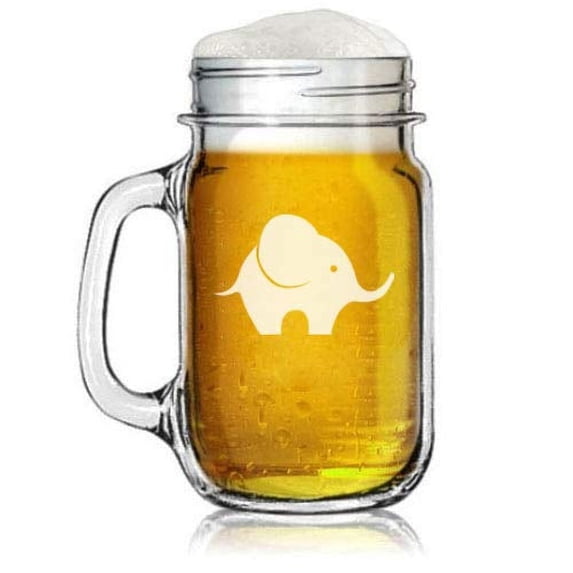 16oz Mason Jar Glass Mug w/Handle Baby Elephant