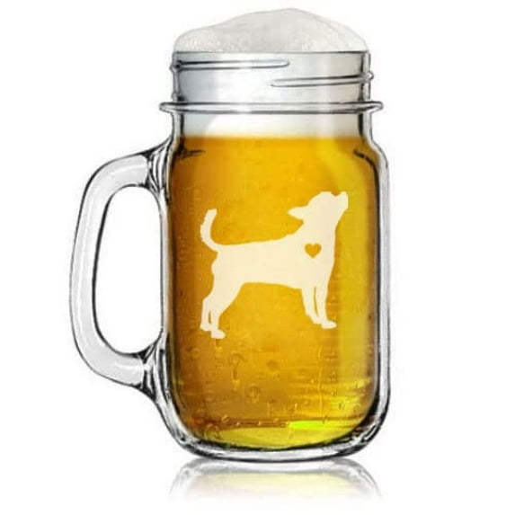 16oz Mason Jar Glass Mug w/Handle Cute Chihuahua With Heart