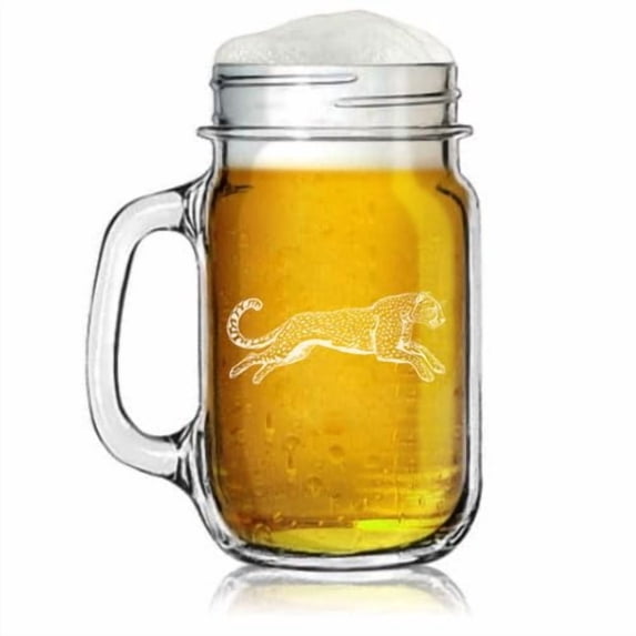 16oz Mason Jar Glass Mug w/Handle Gift Cheetah