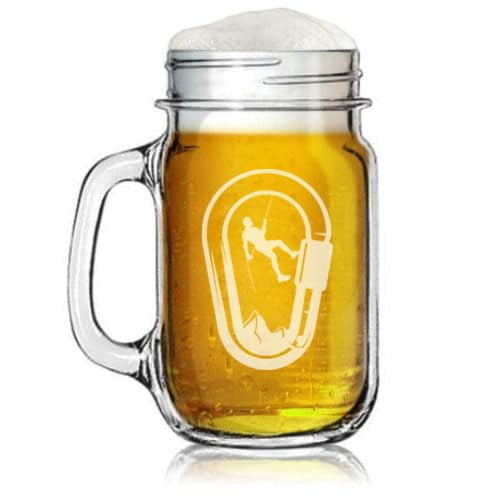 16oz Mason Jar Glass Mug w/Handle Gift Climber In Carabiner