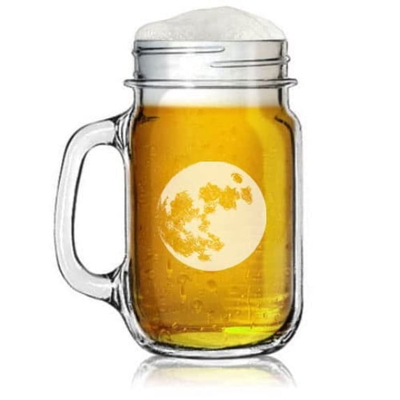 16oz Mason Jar Glass Mug w/Handle Gift Full Moon