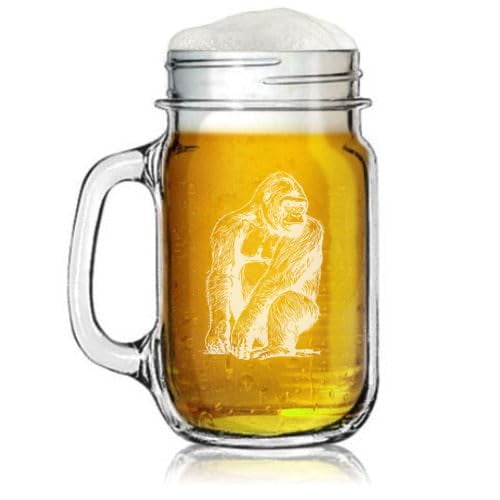 16oz Mason Jar Glass Mug w/Handle Gift Gorilla