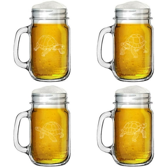 16oz Mason Jar Glass Mug w/Handle Gift Set of 4 Tortoise Collection