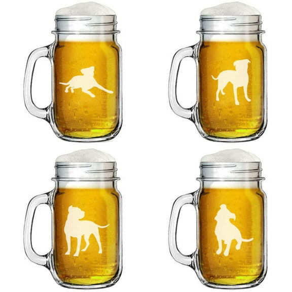 16oz Mason Jar Glass Mug w/Handle Pitbull Collection Gift Set of 4