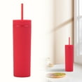 thumbnail image 1 of 16oz Matte Acrylic Skinny Tumbler with Lid & Straw - Double Wall Insulated Cup for Hot/Cold Drinks, Leakproof Coffee Tumbler for Office/Beach/Camping, 1 of 4