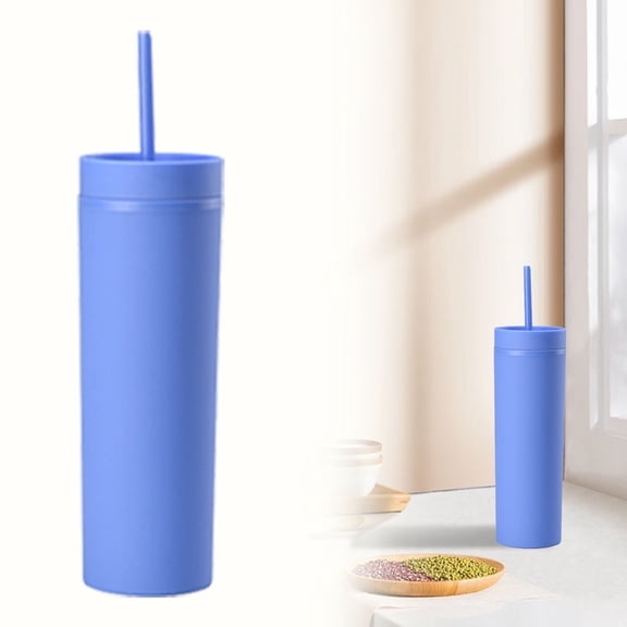 16oz Matte Acrylic Skinny Tumbler with Lid & Straw - Double Wall Insulated Cup for Hot/Cold Drinks, Leakproof Coffee Tumbler for Office/Beach/Camping