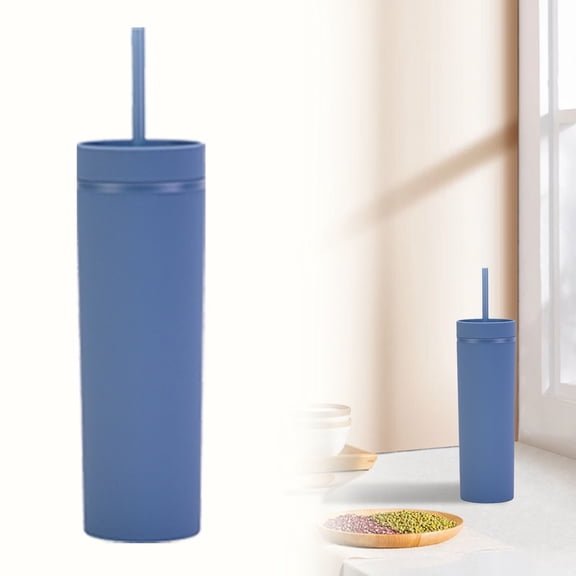16oz Matte Acrylic Skinny Tumbler with Lid & Straw - Double Wall Insulated Cup for Hot/Cold Drinks, Leakproof Coffee Tumbler for Office/Beach/Camping