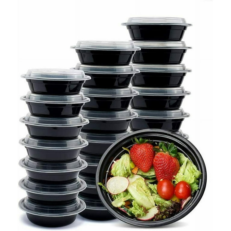 50 Count] 16 oz Black Plastic Meal Prep Containers with Lids - Round Food  Storage Container Microwave Safe - BPA-Free, Stackable, Reusable,  Dishwasher, Freezer Safe, Disposable 