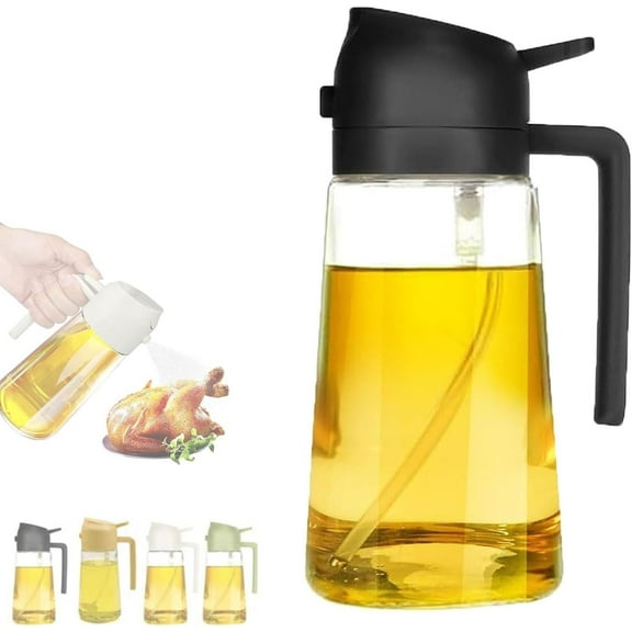16oz Oil Dispenser Bottle for Kitchen, Oil Sprayer for Cooking, 2 in 1 Olive Oil Dispenser Bottle for Kitchen, 17oz/500ml Premium Glass Oil Bottle (Black)