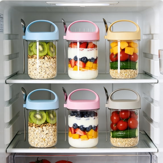 16oz Overnight Oats Containers with Lids, 6 Pack Wide Mouth Mason Jars with Airtight Lids, Overnight Oats Jars for Salad, Chia Seed, Cereal, Yogurt