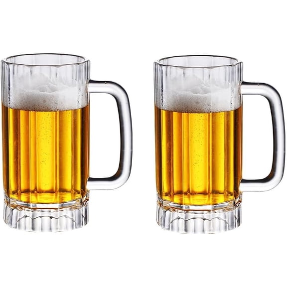 16oz Plastic Beer Mugs with Handle Set of 2, Reusable Clear Beer Stein Drinking Cups for Party Bar Home Hotel - Perfect for Whiskey Juice Cocktail Beverages