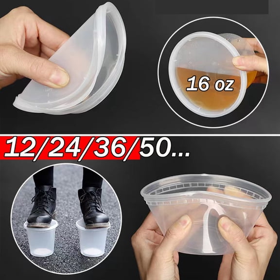 16oz Plastic Deli Food Storage Containers With Plastic Lids, Disposable togo containers for soup, Meal Prep, Slime | BPA Free | Stackable | Leakproof | Microwave | Dishwasher | Freezer Safe